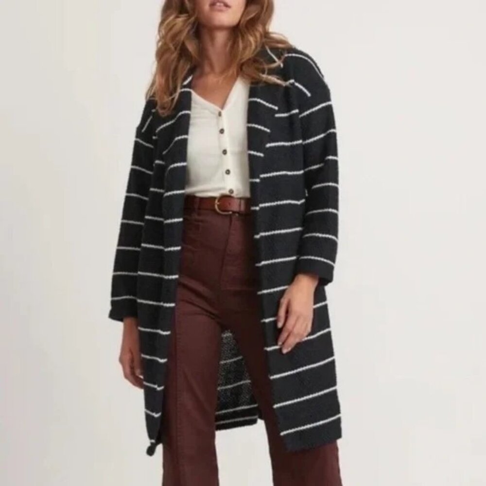 Marine Layer Black and White Striped Coat
